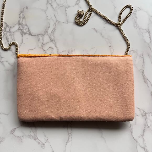 Beaded Floral Crossbody Clutch Bag – Pink Yellow Boho Embellished Purse - Picture 5 of 7